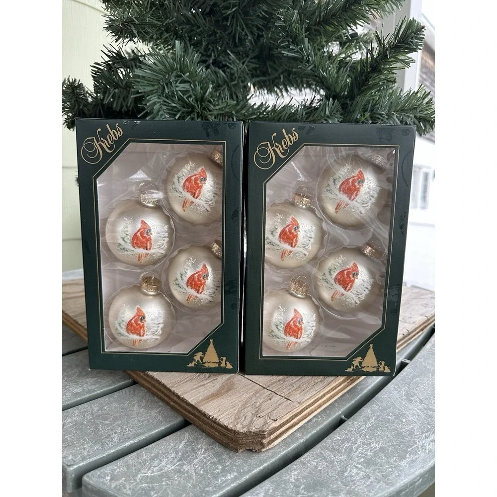 New Krebs‎ Hand Blown Glass Ball Ornaments Cardinals 8pc Set